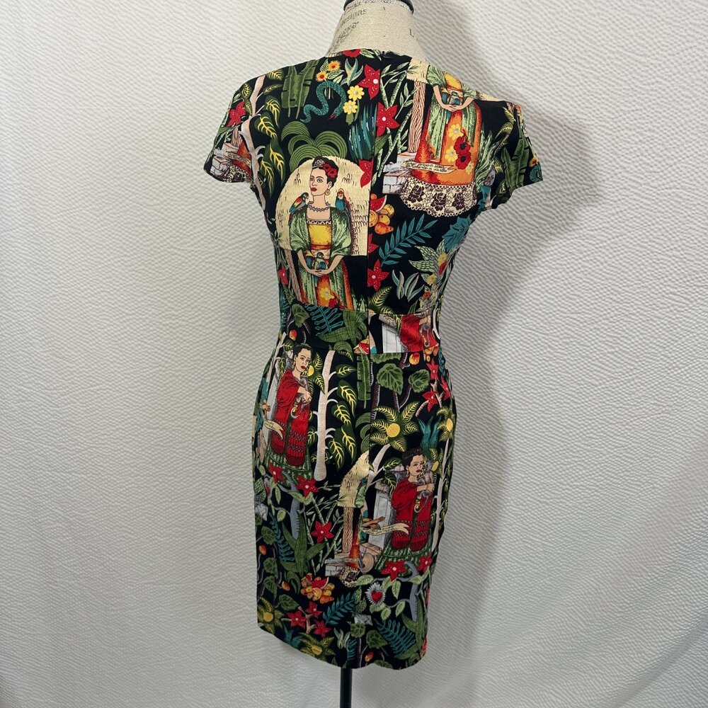GRACE KARIN Frida Kahlo 50s Styled Cap Sleeve Pencil Wiggle Sweetheart Dress M - Picture 8 of 12